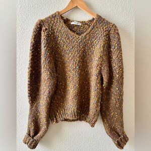 Zara Women's Speckled Brown Knit V-Neck Sweater Size S